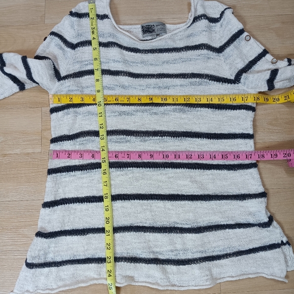Habitat Clothes To Live In Sz S Striped Button Sleeve Cotton Knit Sweater - Picture 5 of 7